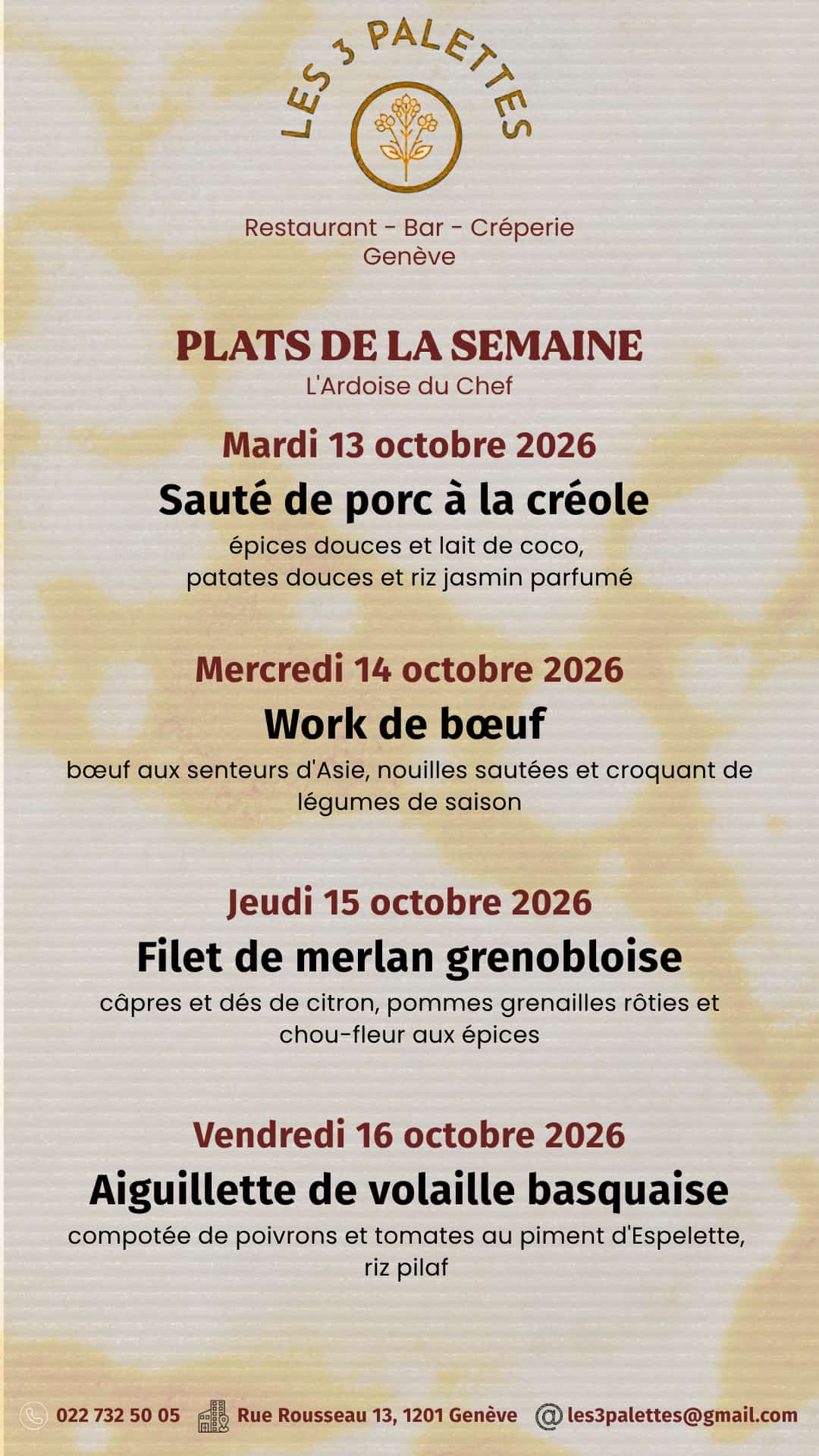 Plats de la semaine — Les 3 Palettes